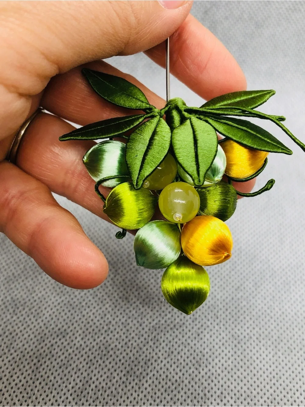 Fruit Cluster Lapel Pin in Green and Gold
